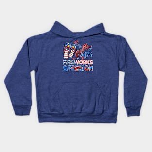 Flip Flops Fireworks And Freedom, USA Flag, 4th Of July, Independence Day Kids Hoodie